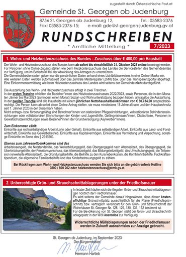 Rundschreiben 7/2023 der Gemeinde St. Georgen ob Judenburg
